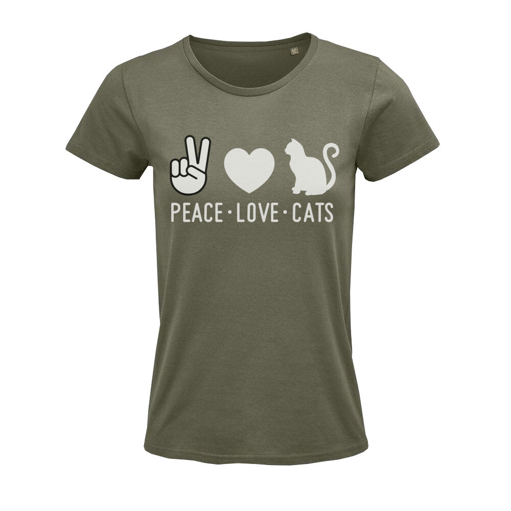 Katzenliebhaber T-Shirt / Klassisch organisches Frauen T-Shirt Peace Love Cats